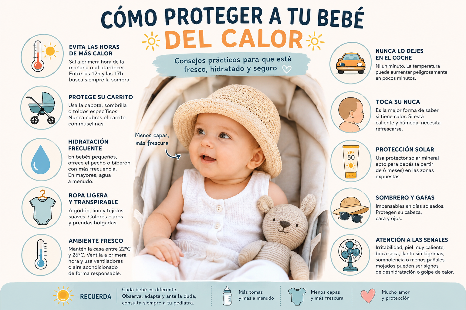 Cómo proteger a un bebé del calor: guía completa para evitar golpes de calor y deshidratación