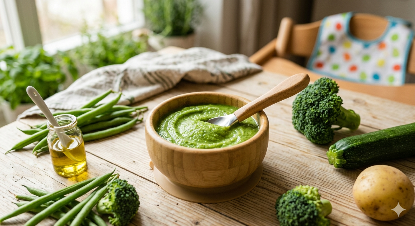 🥄 Crema de verduras verdes para bebés