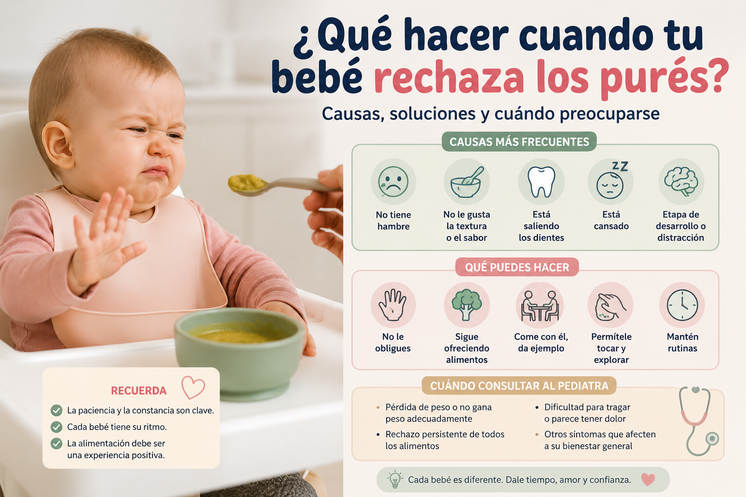 Qué hacer cuando tu bebé rechaza los purés: causas, soluciones y cuándo preocuparse