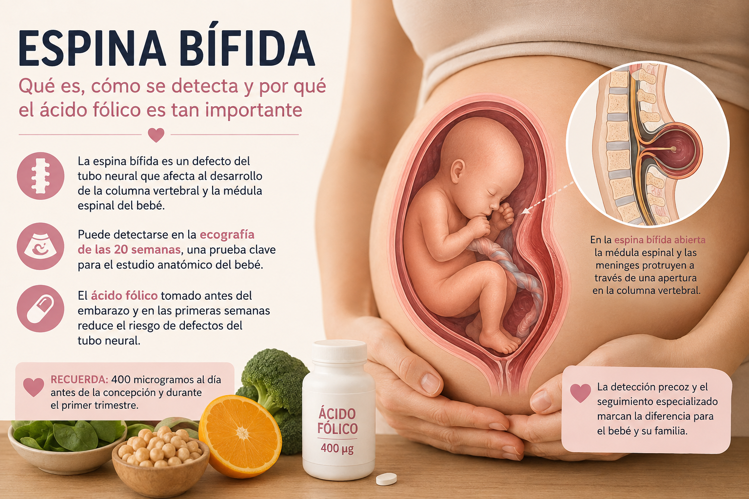 Espina bífida en el embarazo: qué es, cómo se detecta y qué relación tiene con el ácido fólico