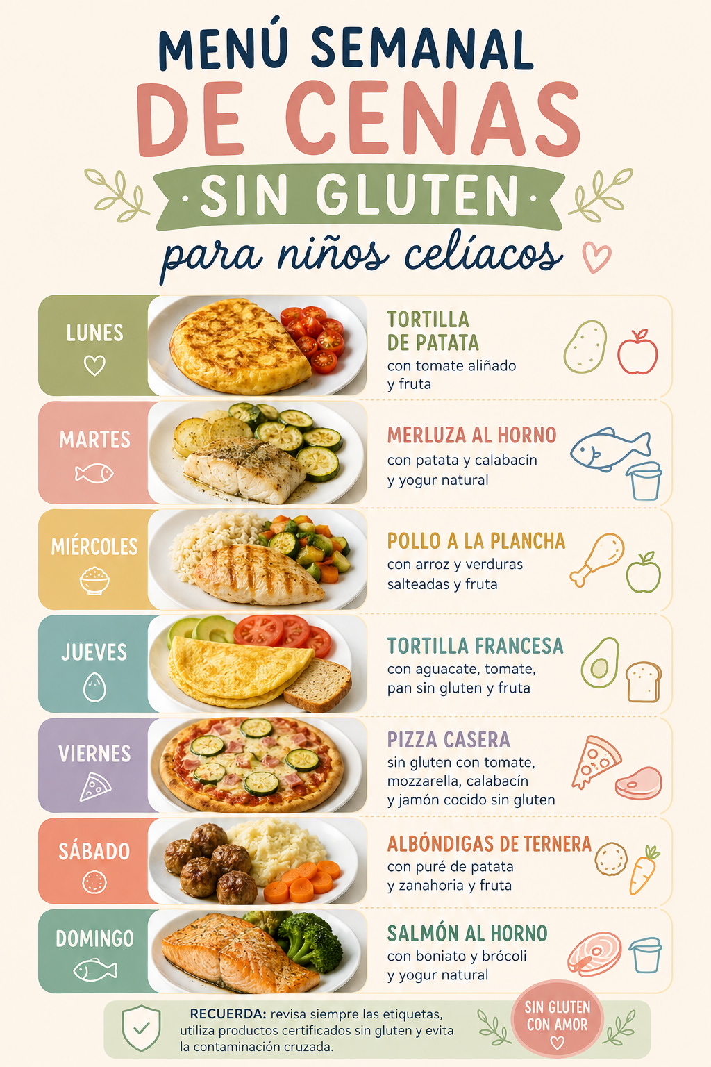 Menú semanal de cenas sin gluten para niños celíacos: ideas fáciles y saludables