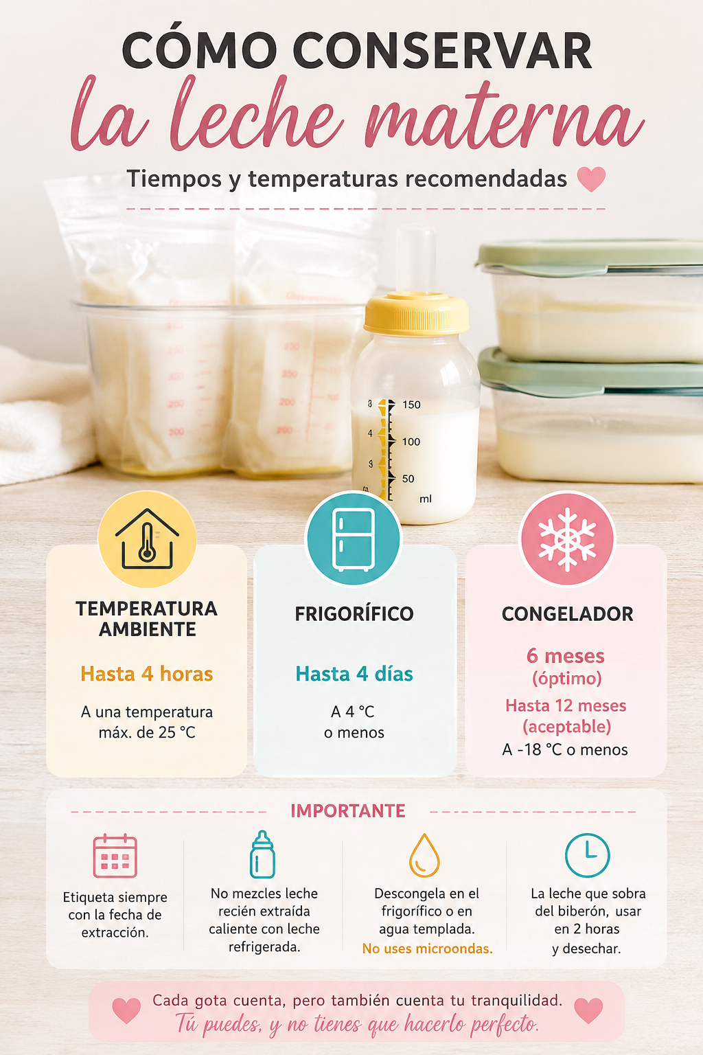 Cómo conservar la leche materna: cuánto dura en el frigorífico y el congelador